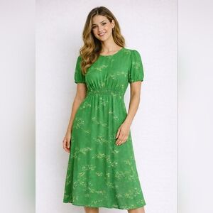 Faithfull The Brand | Beline Midi Dress in Green Myrtle Floral US 4 | 100% Rayon